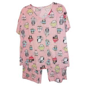 WOMAN Cats Pajamas Cafe Pink Pajama Set Size XL Fun Relaxing Sleepwear